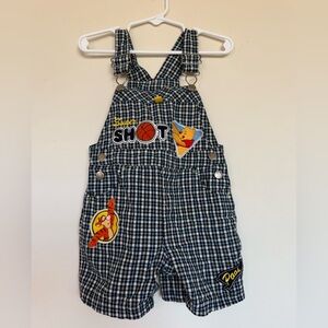Winnie The Pooh Vintage Blue Plaid Basketball Overalls Shorts 24 Months